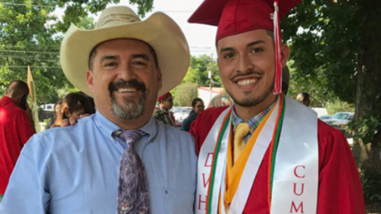 FATHER WEARS THE TIE HIS SON MADE HIM IN FIRST GRADE TO HIS GRADUATION