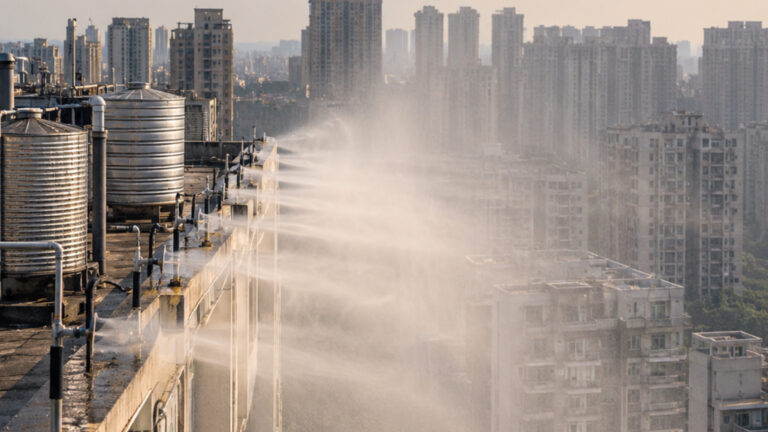China’s “rooftop rain” cooling system has gone viral during the country’s record summer heat  It sprays mist from apartment rooftops that evaporates before reaching the ground, lowering temperatures