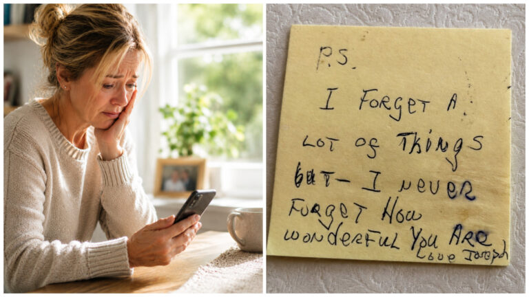 WOMAN FINDS HUSBAND’S LAST MESSAGE BEFORE ALZHEIMER’S ERASES HIS MEMORIES.  “I FORGOT A LOT OF THINGS, BUT I NEVER FORGET HOW WONDERFUL YOU ARE”
