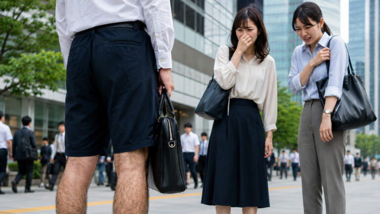 JAPANESE OFFICE WORKERS ARE COMPLAINING ABOUT MEN’S HAIRY LEGS AFTER TOKYO ENCOURAGED SHORTS TO COMBAT THE SUMMER HEAT