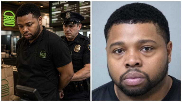 A SHAKE SHACK EMPLOYEE WAS ARRESTED AFTER HE STOLE $3000 FROM THE RESTAURANT HE WORKED AT IN AN ARMED ROBBERY