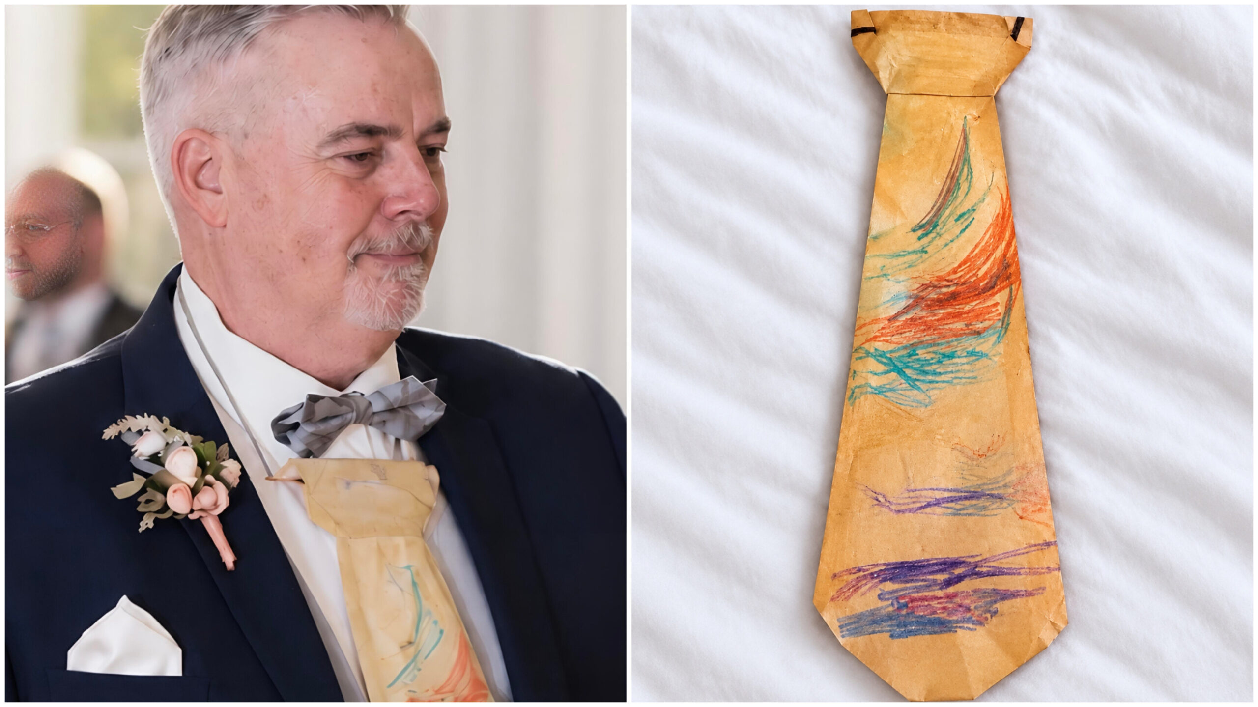 DAD KEPT DAUGHTER’S PAPER TIE 24 YEARS, WORE IT AT WEDDING